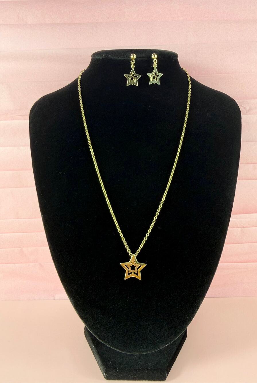 Rare 14k Gold Filled Vintage Avon Star 17" Necklace and Matching Earring Set